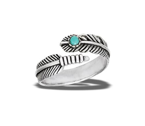 Sterling Silver Adjustable Turquoise Feather Ring