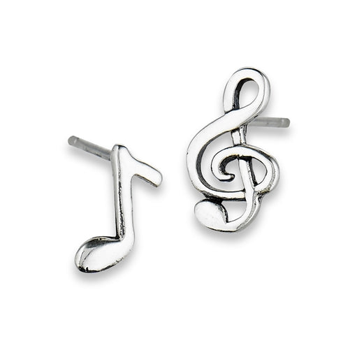 Solid Sterling Silver James Charlie Jewlery Treble Clef & Music Note Studs