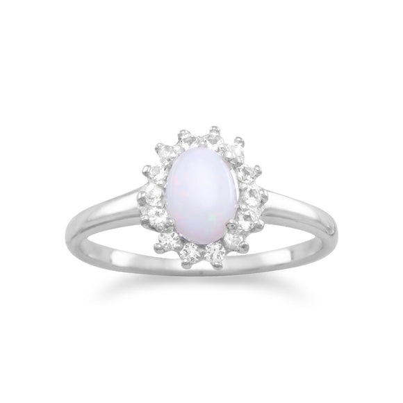 Sterling Silver White Topaz and Opal Cluster Ring
