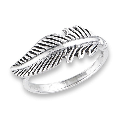 Sterling Silver Sideways Feather Ring