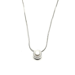 Sterling Silver Freshwater Bezel Pearl Necklace