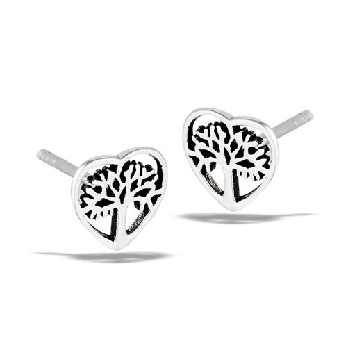 Sterling Silver Tree of Life Heart Studs