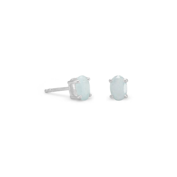 Sterling Silver Oval Aquamarine Studs