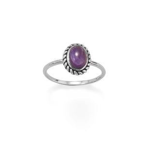 Sterling Silver Oval Rope Amethyst Ring
