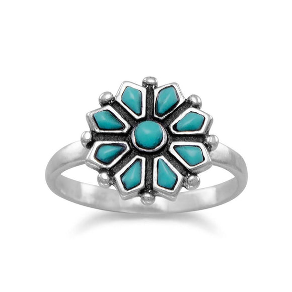 Sterling Silver Turquoise Flower Ring