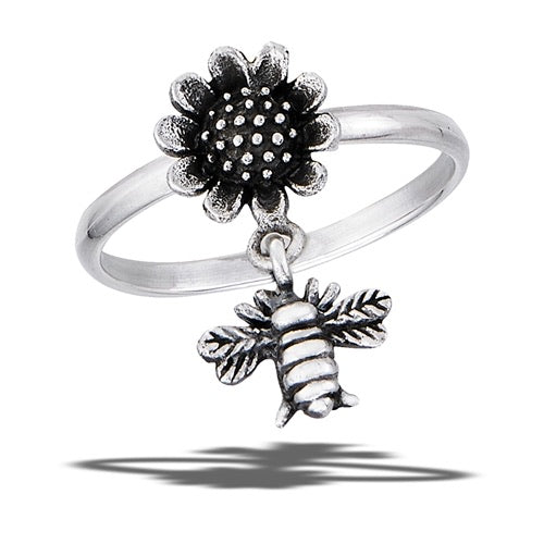 Dangle Bee and Sunflower Ring