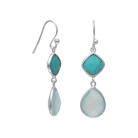 Sterling Silver Chalcedony and Turquoise Earrings
