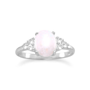 Sterling Silver White Topaz and Opal Ring