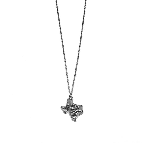 Sterling Silver Texas with Landmarks and Cities Necklace